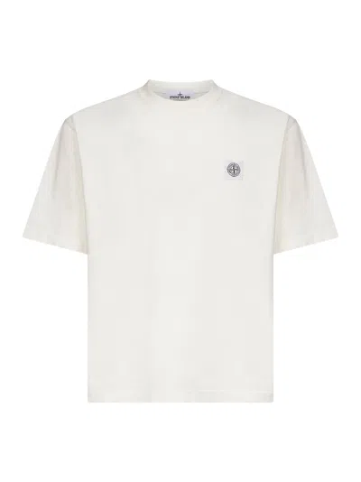 STONE ISLAND IVORY COMBED ORGANIC COTTON JERSEY T-SHIRT