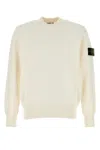 Stone Island Crew Neck Wool Sweater With Reverse Stitch Details Clothing In White