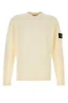 Stone Island Beige Crewneck Logo Sweater In Yellow