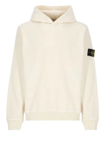 STONE ISLAND IVORY COTTON SWEATSHIRT