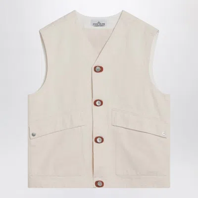 Stone Island Ivory Cotton Vest In Neutral