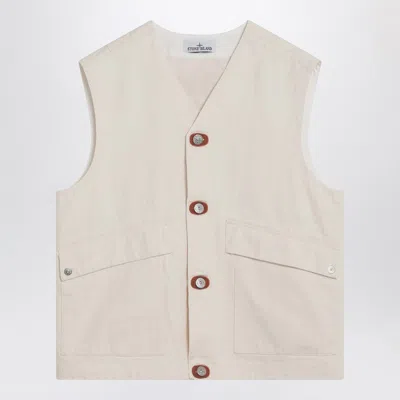 Stone Island Ivory Cotton Vest In Neutral
