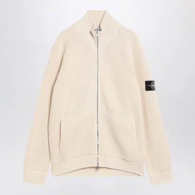 Stone Island Ivory Cotton Zip-up Cardigan Men In Neutral