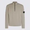 Stone Island White Sweater With Logo Patch On The Sleeve And Front Half Zip Closure In Wool Stretch Man In Gray