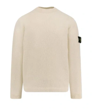 Stone Island Ivory Ribbed Crewneck Sweater In Neutral