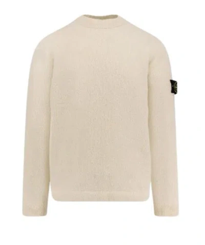 STONE ISLAND STONE ISLAND IVORY RIBBED CREWNECK SWEATER