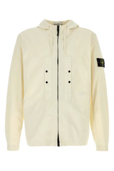 Stone Island Ivory Stretch Cotton Jacket In Neutral