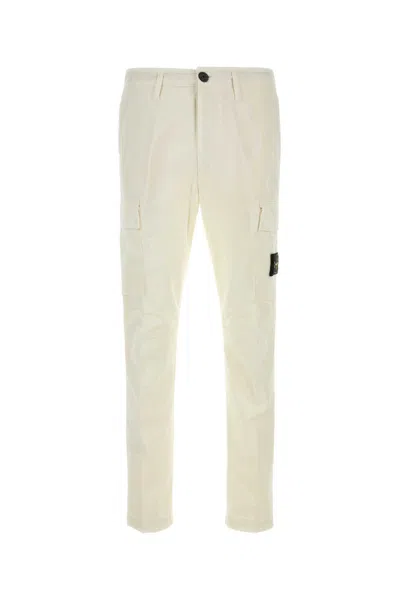 Stone Island Ivory Stretch Cotton Pant In White