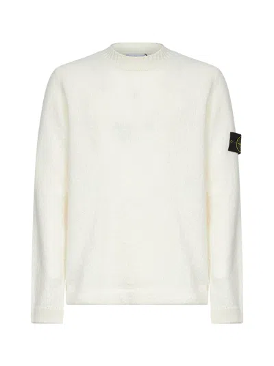 STONE ISLAND IVORY WOOL BLEND CREWNECK SWEATER