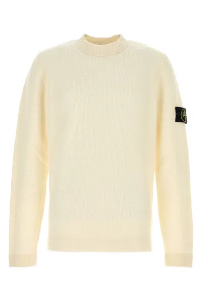 Stone Island Ivory Ribbed Knit Sweater With Crew Neckline In Multi
