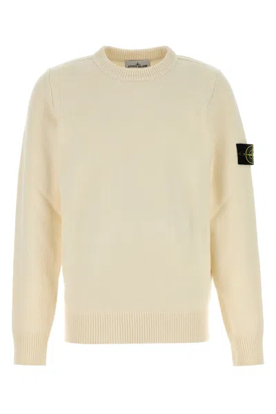 Stone Island Ivory Ribbed Knit Sweater With Crew Neckline In Multi