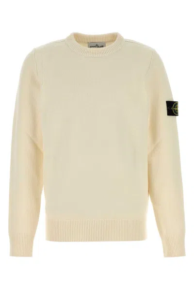 STONE ISLAND STONE ISLAND IVORY WOOL BLEND SWEATER