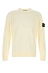 Stone Island Ivory Ribbed Knit Sweater With Crew Neckline In White