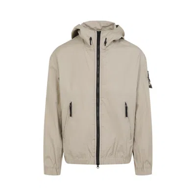 Stone Island Lightweight Hooded Jacket With Zip Closure In Beige