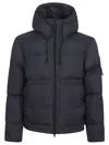 Stone Island Blue Down Jacket With Drawstring Hood And Logo Patch On The Sleeve In Tech Fabric Man In Black