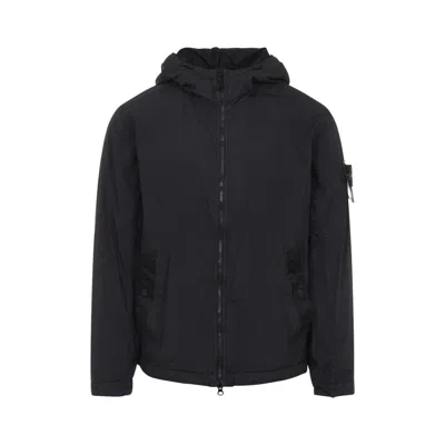 Stone Island Hooded Jacket Elastic Cuffs Side Pockets In Black