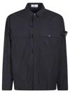 Stone Island Compass-patch Zip-up Overshirt In Blue