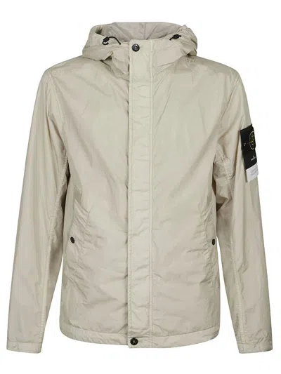 Stone Island Compass-badge Hooded Windbreaker In White