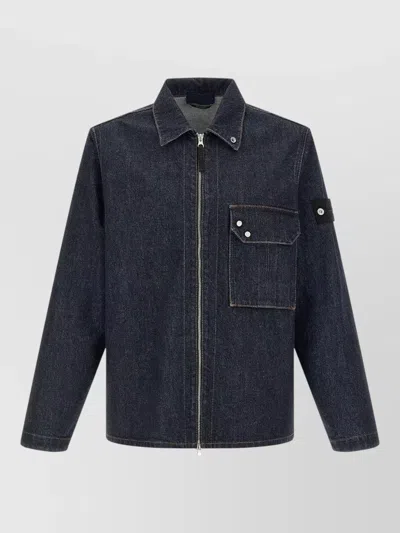Stone Island Jacket Button Front Chest Pocket Long Sleeves In Black