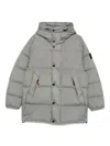 Stone Island Quilted Hooded Down Jacket With Angular Flap Pockets In Gray