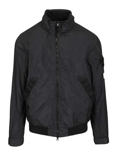 Stone Island Jacket Garment Dyed Crinkle Reps Ny, Recycled Nylon Jackets Blue In Black