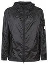 Stone Island Lightweight Grey Hooded Coat With Contrasting Black Accents In Black