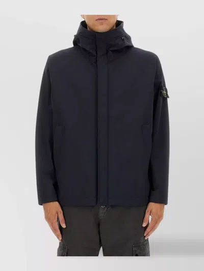 Stone Island Jacket Hooded Front Pockets In Black
