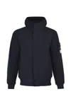 Stone Island Black Jacket With Hood With Buttons And Logo Patch On The Sleeve In Tech Fabric Stretch Man In Blu