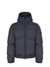 Stone Island Blue Down Jacket With Drawstring Hood And Logo Patch On The Sleeve In Tech Fabric Man In Blue