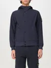 Stone Island Black Jacket With Hood With Buttons And Logo Patch On The Sleeve In Tech Fabric Stretch Man In Blue