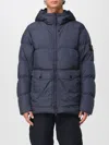 Stone Island Blue Down Jacket With Drawstring Hood And Logo Patch On The Sleeve In Tech Fabric Man In Blue
