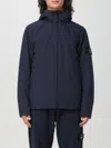Stone Island Modern Black Leather Jacket With Hood And Zip Closure In Blau