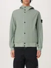 Stone Island Hooded Coat With Button Closure And Ribbed Hem In Green