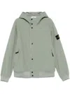 Stone Island Hooded Coat With Button Closure And Ribbed Hem In Green