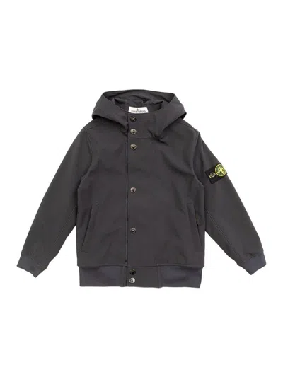 Stone Island Kids' Jacket With Hood And Buttons In Black