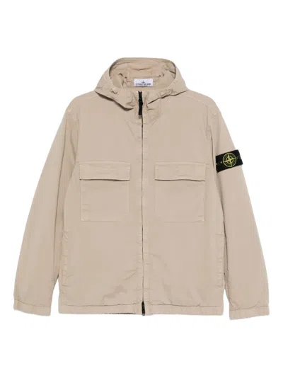 Stone Island Jacket With Hood And Drip Guard In Black
