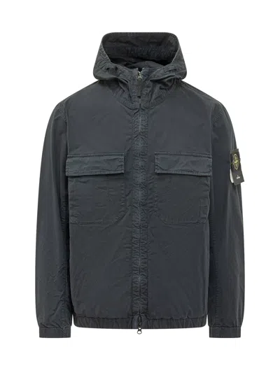 Stone Island Jacket With Hood And Pockets In Blue