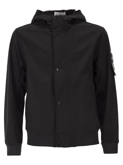 Stone Island Jacket With Hood And Water And Wind Resistant Membrane In Black