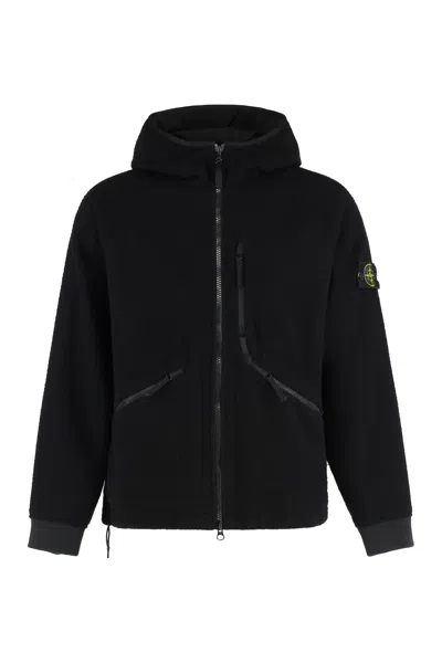 Stone Island Jacket With Hood Made Of Wool And Nylon In Black