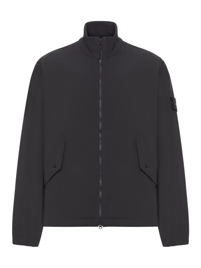 Stone Island Jacket With Stiff Collar In Technical Material In Black
