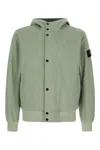 Stone Island Hooded Coat With Button Closure And Ribbed Hem