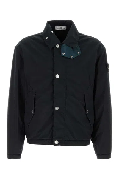 Stone Island Stretch Polyester Collared Jacket Pockets In Black
