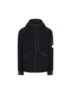 Stone Island Blue Jacket With Fixed Hood And Logo Patch On The Sleeve In Fleece Man In Black