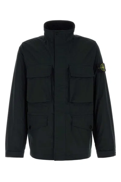Stone Island Black Polyester Jacket In Green
