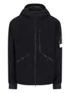 Stone Island Blue Jacket With Fixed Hood And Logo Patch On The Sleeve In Fleece Man In Blue