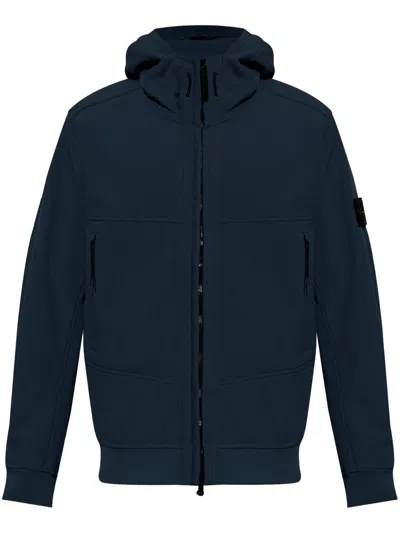 Stone Island Compass-badge Hooded Jacket In Blue