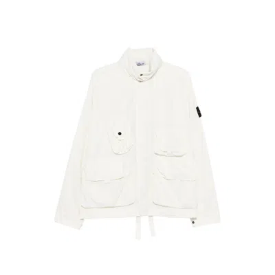 Stone Island Cotton Nylon Micro Ripstop Garment Dyed Jacket In White