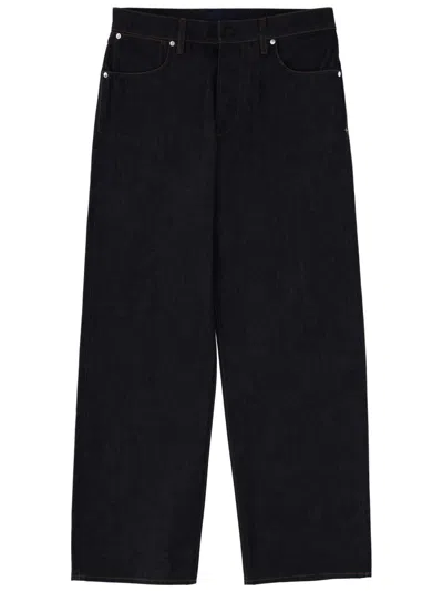 Stone Island Wide Leg Trousers Belt Loops Contrast Stitching In Black