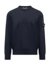 Stone Island Cotton Sweatshirt With Logo Embroidery On The Left Sleeve In Blue