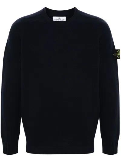 Stone Island Ribbed Texture Black Crew Neck Sweater